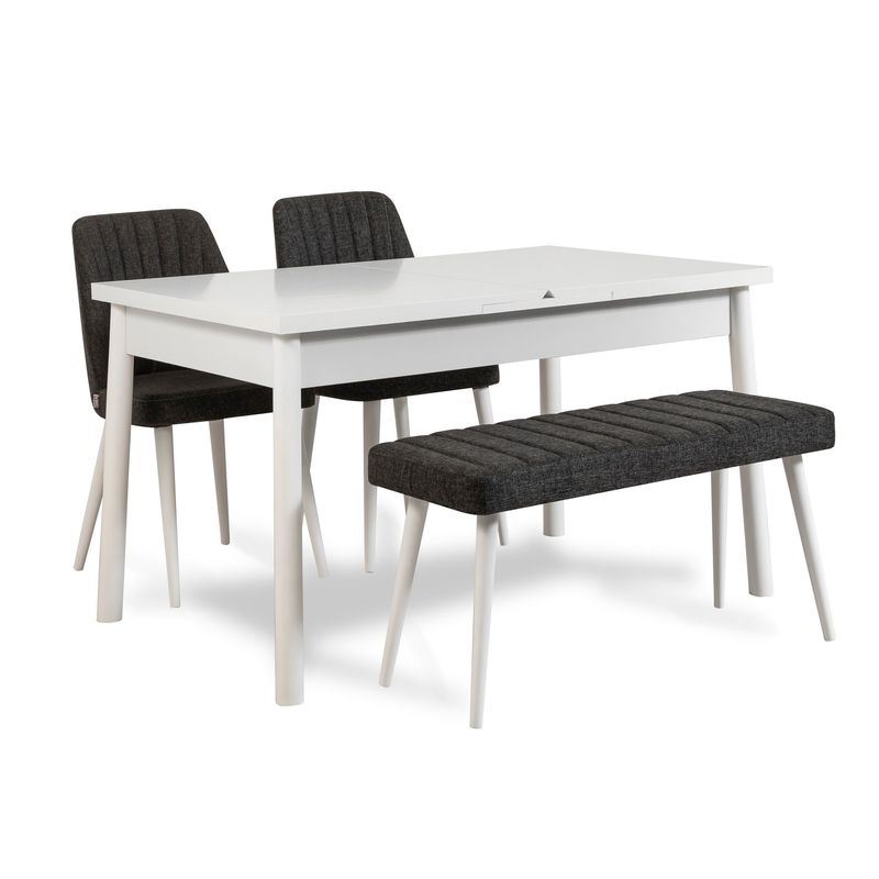 Casa si Gradina - Mobilier - Seturi de mobilier - Seturi living - Set masă extensibilă cu scaune (4 bucăți) Hanah Home, PAL melaminat, 120 x 75 x 77 cm, alb/antracit, 869VEL5260 - Infinity.ro