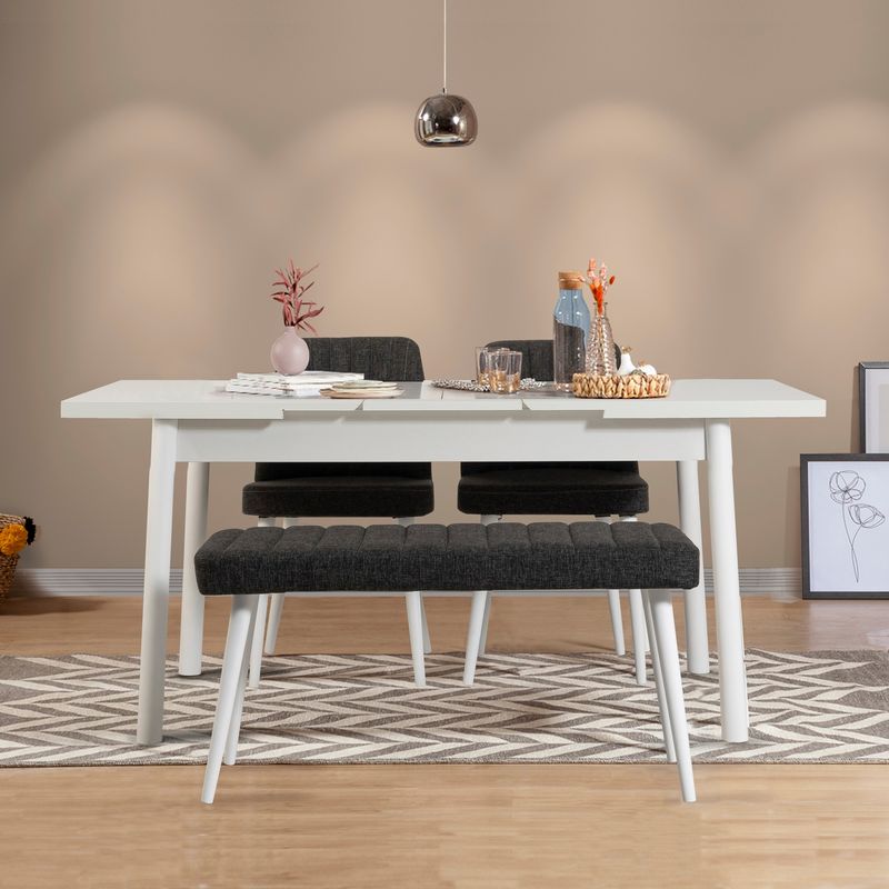Casa si Gradina - Mobilier - Seturi de mobilier - Seturi living - Set masă extensibilă cu scaune (4 bucăți) Hanah Home, PAL melaminat, 120 x 75 x 77 cm, alb/antracit, 869VEL5260 - Infinity.ro