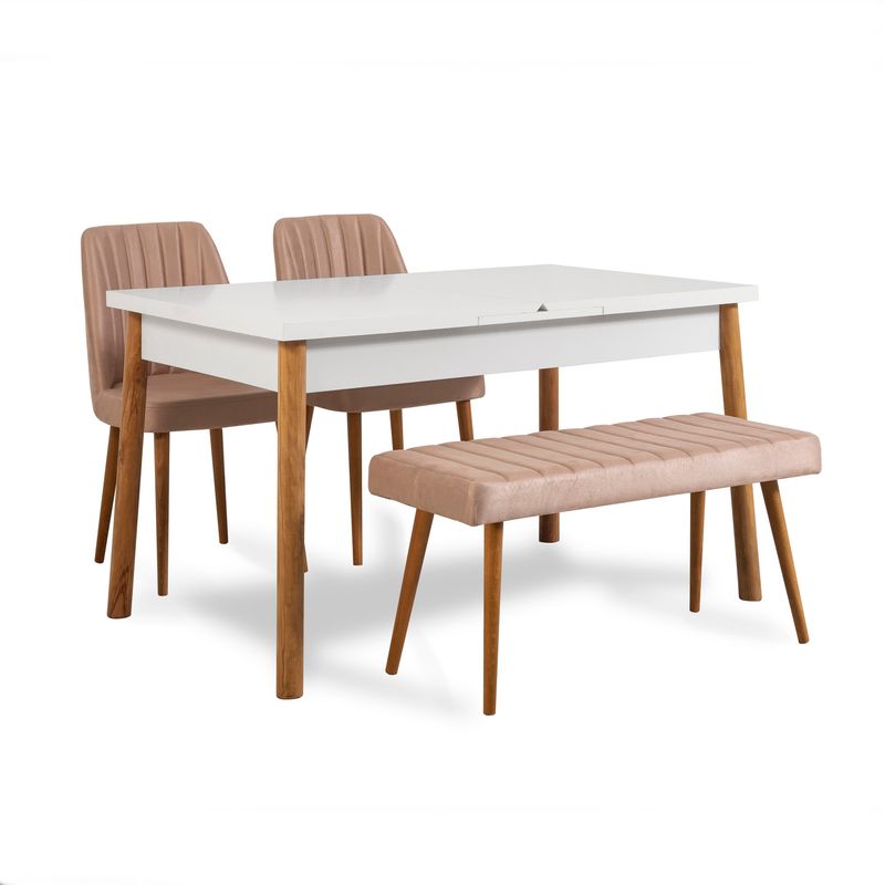 Casa si Gradina - Mobilier - Seturi de mobilier - Seturi living - Set masă extensibilă cu scaune (4 bucăți) Hanah Home, PAL melaminat, 120 x 75 x 77 cm, atlantic pine/alb/piatră, 869VEL5254 - Infinity.ro