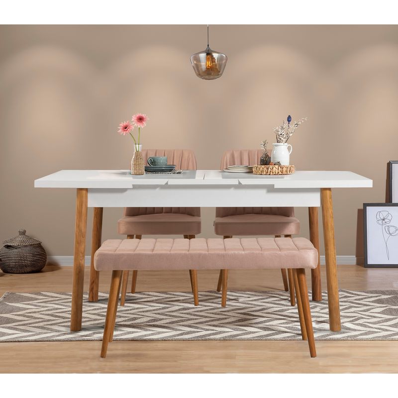 Casa si Gradina - Mobilier - Seturi de mobilier - Seturi living - Set masă extensibilă cu scaune (4 bucăți) Hanah Home, PAL melaminat, 120 x 75 x 77 cm, atlantic pine/alb/piatră, 869VEL5254 - Infinity.ro