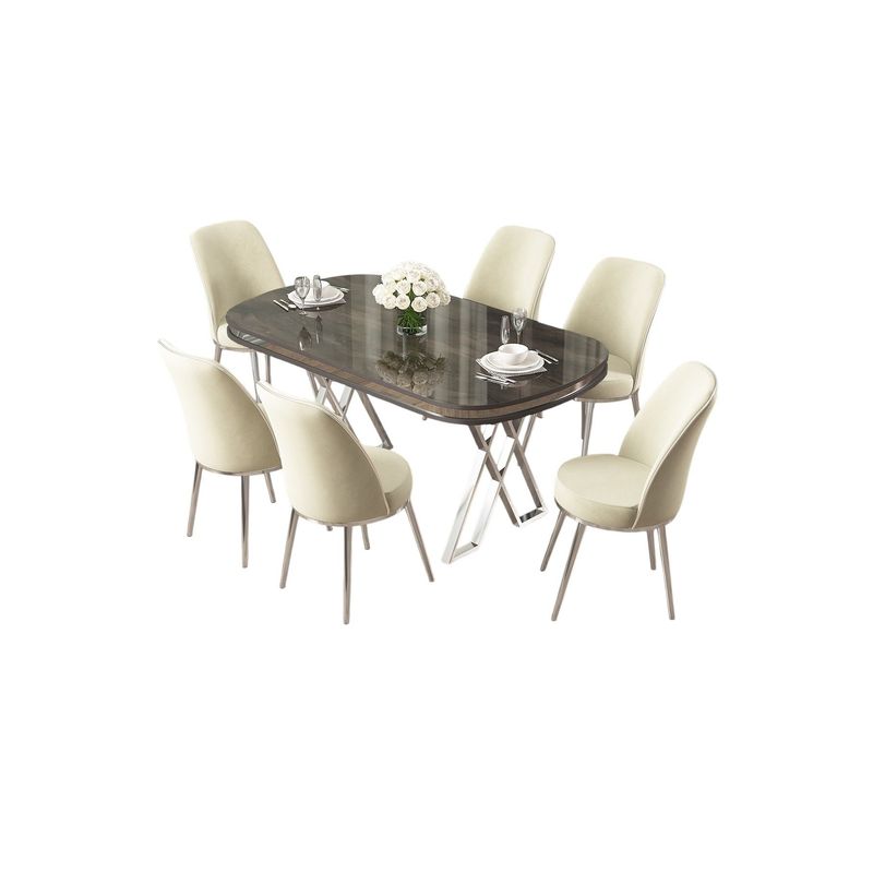 Casa si Gradina - Mobilier - Seturi de mobilier - Seturi living - Set masă dining cu scaune (7 bucăți) Hanah Home, metal, 168 x 90 x 76 cm, antracit/chrome/crem, 240CHR2375 - Infinity.ro