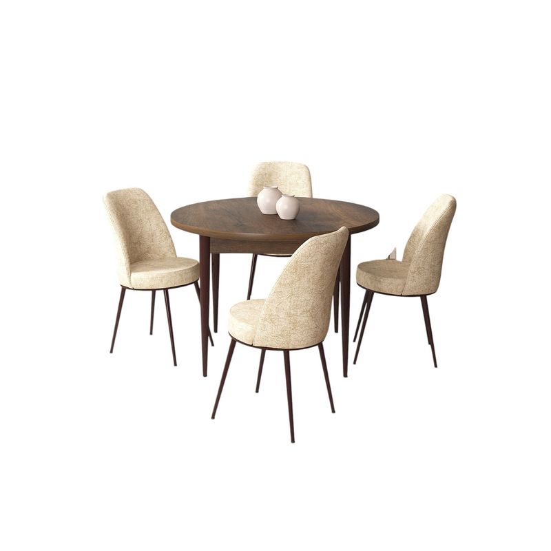Casa si Gradina - Mobilier - Seturi de mobilier - Seturi living - Set masă dining cu scaune (5 bucăți) Hanah Home, PAL melaminat, 90 x 90 x 75 cm, baroque/crem, 240CHR2332 - Infinity.ro