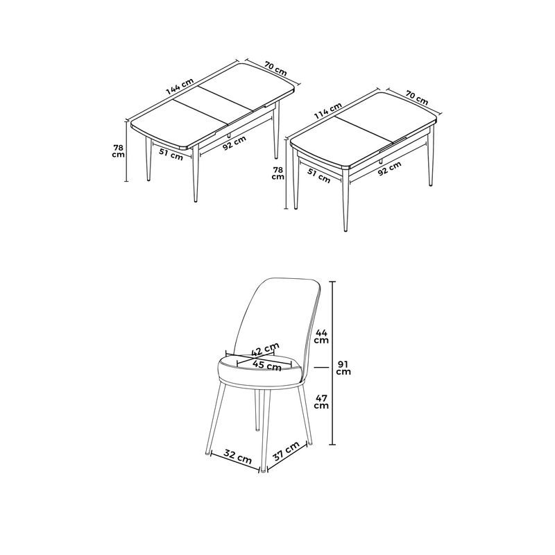 Casa si Gradina - Mobilier - Seturi de mobilier - Seturi living - Set masă extensibilă cu scaune (7 bucăți) Hanah Home, MDF, 114 x 70 x 78 cm, alb/bordo, 240CHR2467 - Infinity.ro