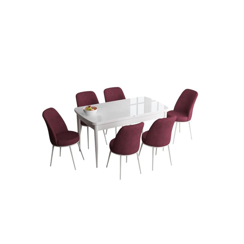 Casa si Gradina - Mobilier - Seturi de mobilier - Seturi living - Set masă extensibilă cu scaune (7 bucăți) Hanah Home, MDF, 114 x 70 x 78 cm, alb/bordo, 240CHR2467 - Infinity.ro