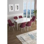 Casa si Gradina - Mobilier - Seturi de mobilier - Seturi living - Set masă extensibilă cu scaune (7 bucăți) Hanah Home, MDF, 114 x 70 x 78 cm, alb/bordo, 240CHR2467 - Infinity.ro