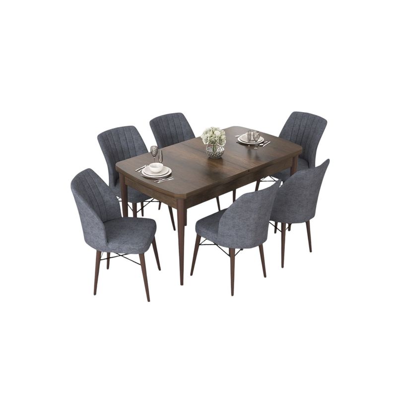 Casa si Gradina - Mobilier - Seturi de mobilier - Seturi living - Set masă extensibilă cu scaune (7 bucăți) Hanah Home, MDF, 114 x 70 x 78 cm, baroque/fume, 240CHR2538 - Infinity.ro
