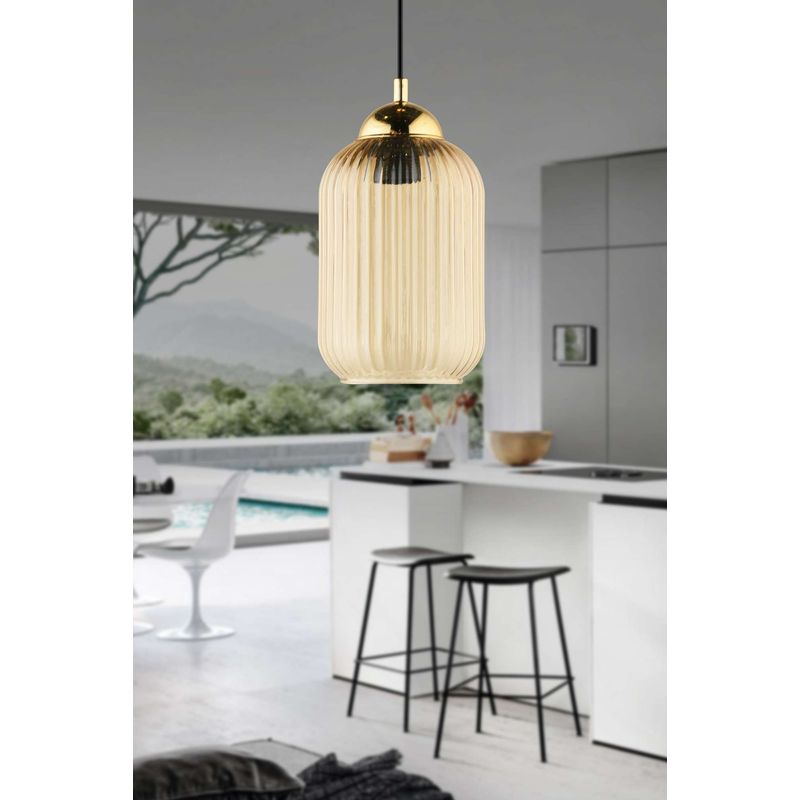 Casa si Gradina - Corpuri si surse de iluminat - Lustre si pendule - Lustră pendul Opviq din plastic și sticlă, chihlimbar/auriu, 1xE27, Ø10 x 20 cm, 433NUV1149 - Infinity.ro
