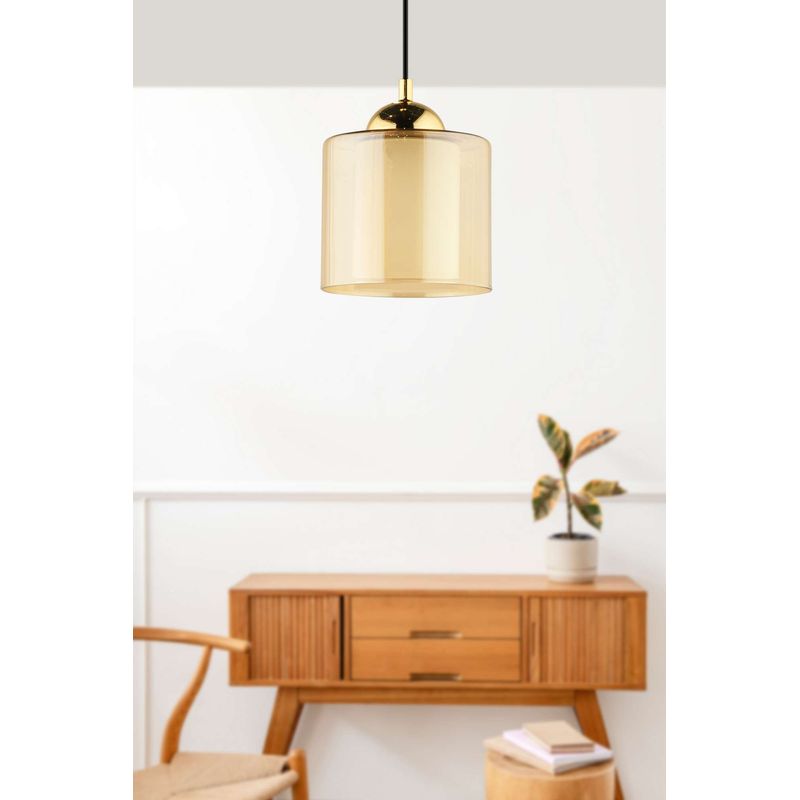 Casa si Gradina - Corpuri si surse de iluminat - Lustre si pendule - Lustră pendul Opviq din plastic și sticlă, chihlimbar/auriu, 1xE27, Ø12 x 12 cm, 433NUV1151 - Infinity.ro