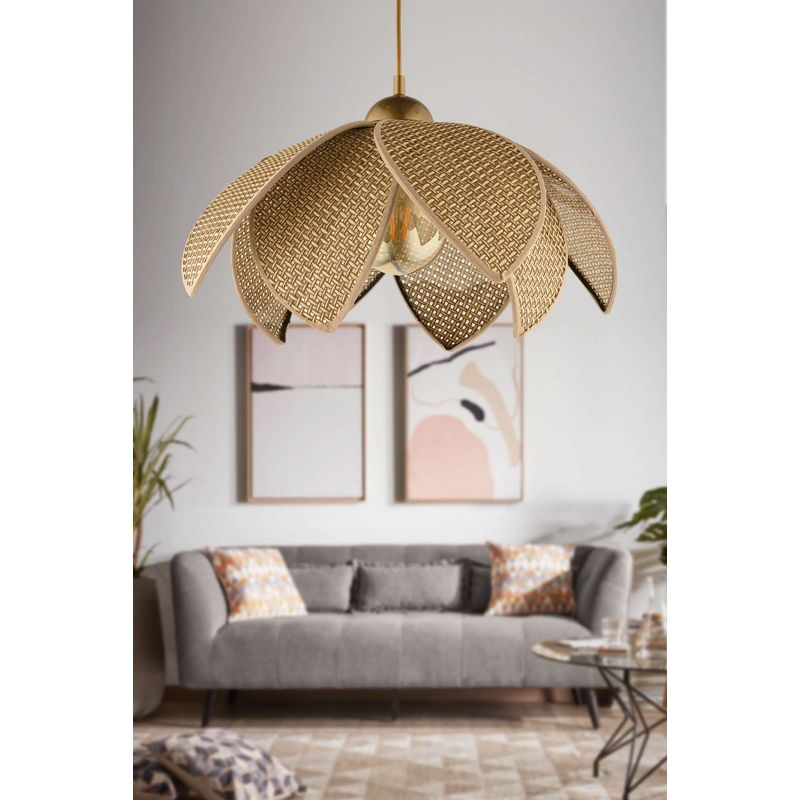 Casa si Gradina - Corpuri si surse de iluminat - Lustre si pendule - Lustră pendul Opviq din plastic, bej/auriu, 1xE27, Ø23 x 23 cm, 433NUV1168 - Infinity.ro