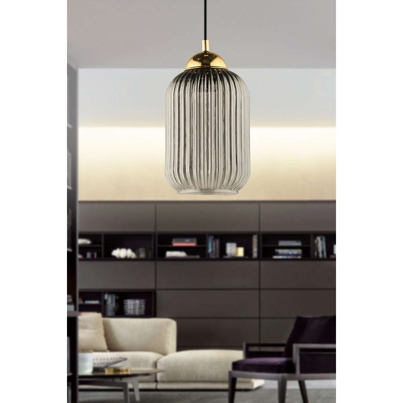Casa si Gradina - Corpuri si surse de iluminat - Lustre si pendule - Lustră pendul Opviq din plastic și sticlă, gri/auriu, 1xE27, Ø10 x 20 cm, 433NUV1148 - Infinity.ro