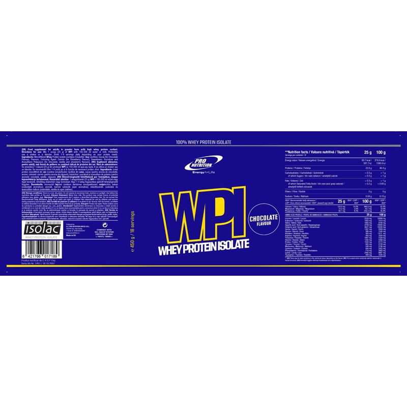 Ingrijire personala si Cosmetice - Sanatate si wellness - Nutritie sportiva - Proteine - Izolat proteic din zer +90% proteine, WPI, 450g, Ciocolată - Infinity.ro