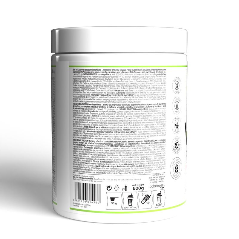 Ingrijire personala si Cosmetice - Sanatate si wellness - Nutritie sportiva - Proteine - Mix proteic vegan pentru slabit, Vegan Protein Burning Effects, Brownie Chocolate, 600g - Infinity.ro