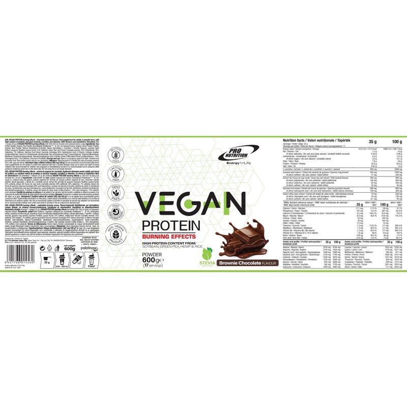 Ingrijire personala si Cosmetice - Sanatate si wellness - Nutritie sportiva - Proteine - Mix proteic vegan pentru slabit, Vegan Protein Burning Effects, Brownie Chocolate, 600g - Infinity.ro