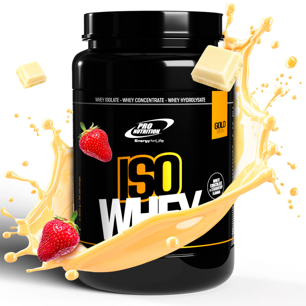 Concentrat, izolat, hidrolizat 82% proteine, Iso Whey Gold, 900g, White Chocolate Strawberry