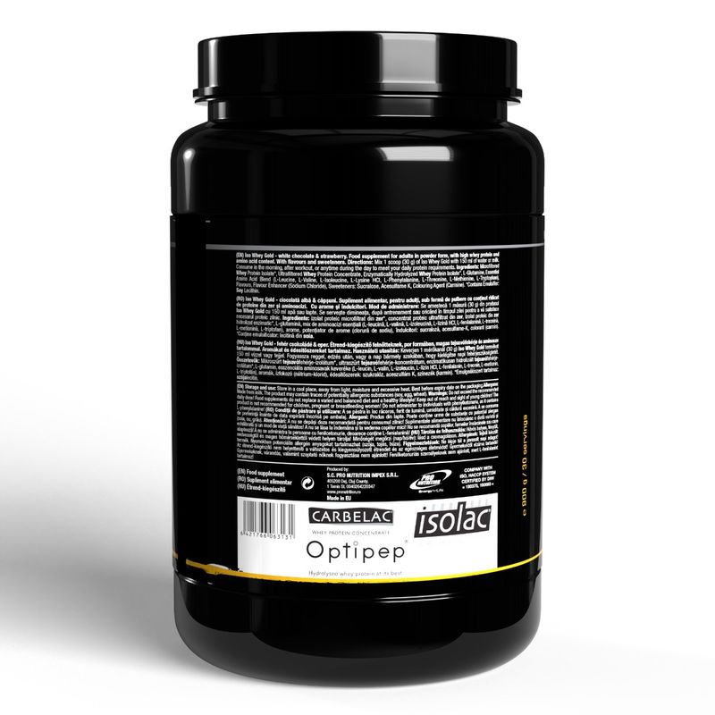 Ingrijire personala si Cosmetice - Sanatate si wellness - Nutritie sportiva - Proteine - Concentrat, izolat, hidrolizat 82% proteine, Iso Whey Gold, 900g, White Chocolate Strawberry - Infinity.ro