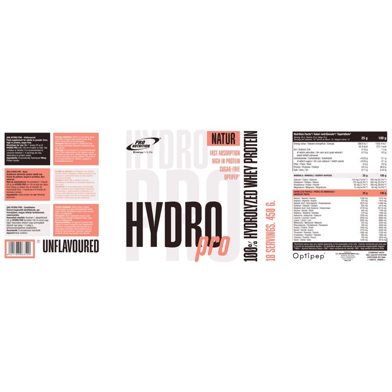 Ingrijire personala si Cosmetice - Sanatate si wellness - Nutritie sportiva - Proteine - Hidrolizat proteic, Hydro Pro, Natur, 450g - Infinity.ro