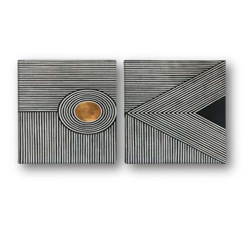 Casa si Gradina - Decoratiuni - Tablouri - Set tablouri pânză (2 bucăți) Wallxpert, lemn, 40 x 40 cm, multicolor, 255LNC1146 - Infinity.ro