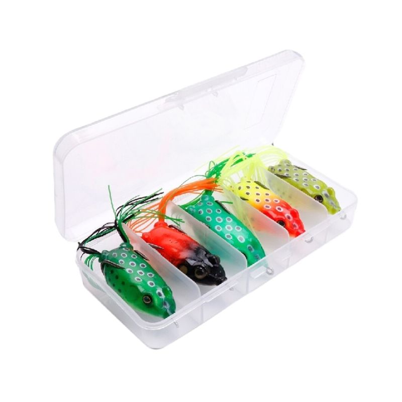 Sport si Outdoor - Sporturi acvatice - Pescuit - Nade si momeli - Set 5 broaste pescuit stiuca, FISHINGBOX MAKE FISHING BETTER, pescuit la suprafata, lungime 6cm, greutate 12gr, soft, multicolor - Infinity.ro