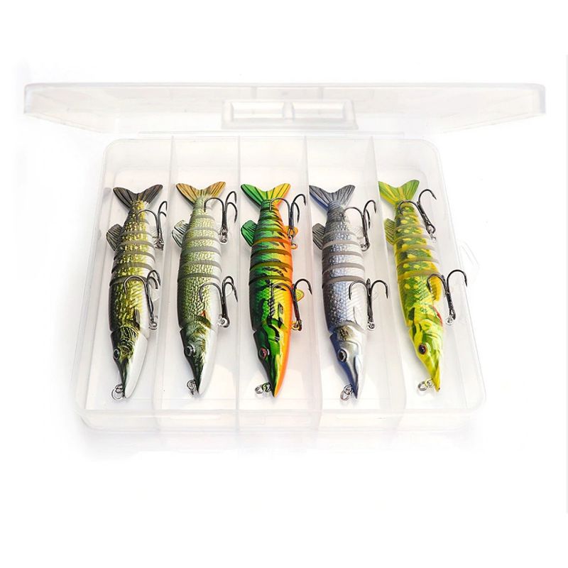 Sport si Outdoor - Sporturi acvatice - Pescuit - Nade si momeli - Set 5 voblere articulate pentru stiuca, 8 segmenti, FISHINGBOX MAKE FISHING BETTER, 12,5cm, 20gr, multicolor, sinking, slow sinking - Infinity.ro