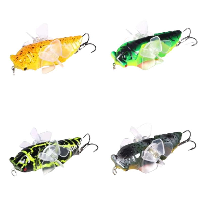 Sport si Outdoor - Sporturi acvatice - Pescuit - Nade si momeli - Set 4 insecte cicada 7.8cm 15.4 grame cu duble palete rotative ce atrag pestii rapitori, FISHINGBOX MAKE FISHING BETTER - Infinity.ro