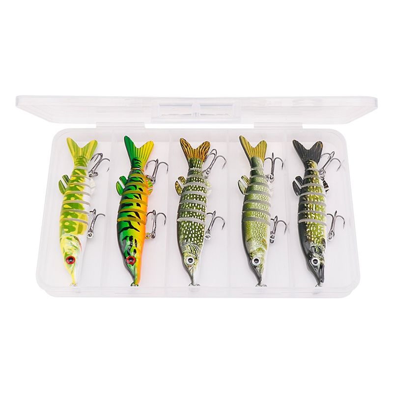 Sport si Outdoor - Sporturi acvatice - Pescuit - Nade si momeli - Set 5 voblere articulate pentru stiuca, 8 segmenti, FISHINGBOX MAKE FISHING BETTER, 10cm, 8.7gr, sinking, multicolor - Infinity.ro