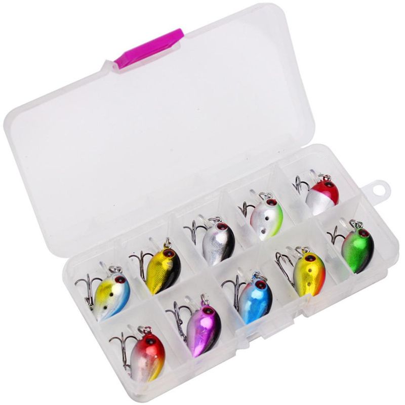 Sport si Outdoor - Sporturi acvatice - Pescuit - Nade si momeli - Set 10 micro voblere FISHINGBOX MAKE FISHING BETTER, 3 cm, 1.8 g, naluci pescuit la clean biban pastrav, cutie de transport - Infinity.ro