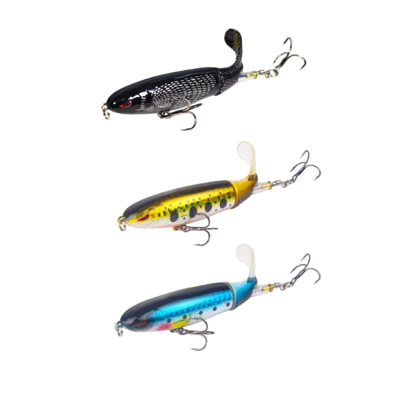 Sport si Outdoor - Sporturi acvatice - Pescuit - Nade si momeli - Set 3 voblere whopper plopper FISHINGBOX MAKE FISHING BETTER, coada rotativa, pescuit la stiuca, clean, salau, floating, plutitor,10cm 13g, model 2 - Infinity.ro