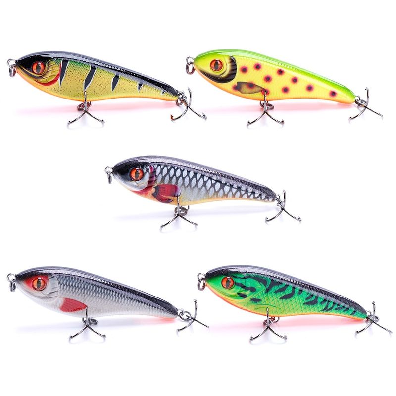 Sport si Outdoor - Sporturi acvatice - Pescuit - Nade si momeli - Set Voblere JerkBait 9cm 21gr, 5 bucati, FISHINGBOX MAKE FISHING BETTER, multicolor, stiuca, somn, salau, slow sinking, scufundare lenta - Infinity.ro