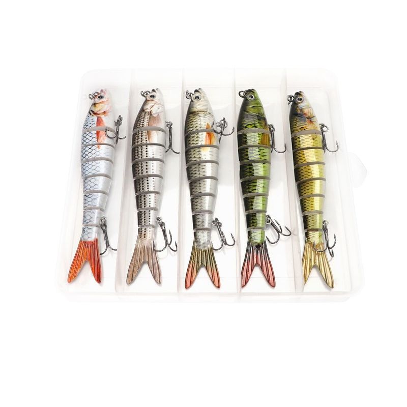 Sport si Outdoor - Sporturi acvatice - Pescuit - Nade si momeli - Set 5 voblere segmentate pentru pescuit stiuca, somn, salau, 8 segmenti, FISHINGBOX MAKE FISHING BETTER, 14cm, 23gr, multicolor, Crankbait, Swimbait - Infinity.ro