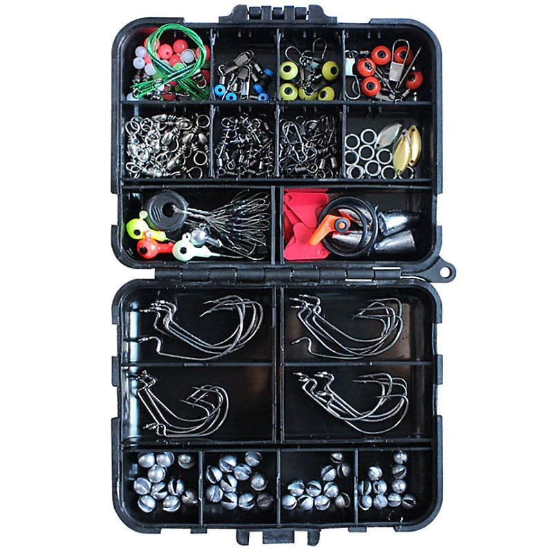 Sport si Outdoor - Sporturi acvatice - Pescuit - Plumbi si momitoare - Set 187 accesorii pescuit rapitor FISHINGBOX, carlige, greutati, cutie compacta, cleme rapide - Infinity.ro