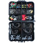 Sport si Outdoor - Sporturi acvatice - Pescuit - Plumbi si momitoare - Set 187 accesorii pescuit rapitor FISHINGBOX, carlige, greutati, cutie compacta, cleme rapide - Infinity.ro