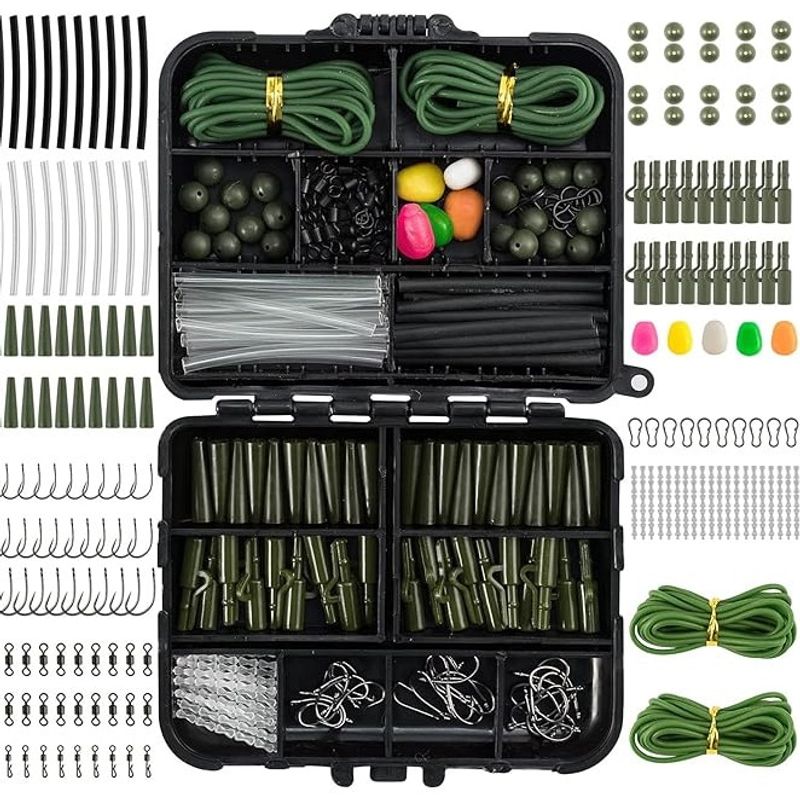 Sport si Outdoor - Sporturi acvatice - Pescuit - Plumbi si momitoare - Set 278 accesorii pescuit crap, cutie, cleme, carlige, agrafe, legaturi, tuburi, porumb flotabil - Infinity.ro