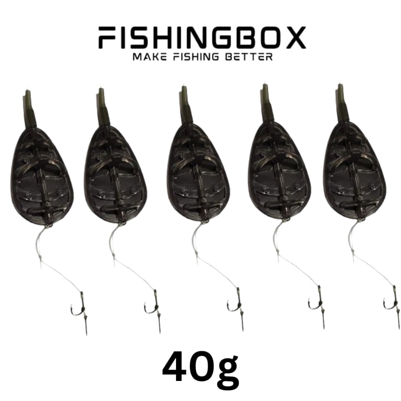 Sport si Outdoor - Sporturi acvatice - Pescuit - Plumbi si momitoare - Set 5 monturi Method Feeder 40g, crap, monturi gata utilizare, lansare precisa, sportiv si spinning - Infinity.ro