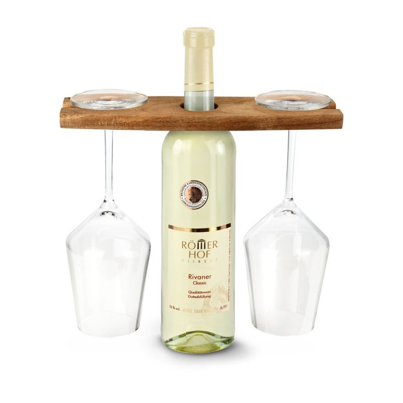 Casa si Gradina - Bucatarie si vesela - Accesorii bar - Suporturi bauturi - Suport pahare vin Rominox Vinolino, acacia, pentru 2 pahare, montare pe gatul sticlei - Infinity.ro