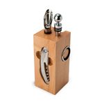 Casa si Gradina - Bucatarie si vesela - Accesorii bar - Tirbusoane si dopuri - Set accesorii vin Rominox Beech Block, 6 piese, suport fag, tirbuson, dop si inel picurare - Infinity.ro