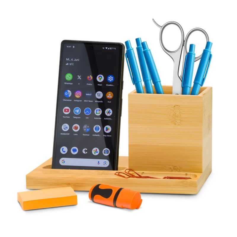 Carti si Birotica - Birotica - Accesorii de birou - Suporturi accesorii birou - Organizator birou Rominox Desk, bambus, suport telefon, compartimente, 18 x 9 x 10 cm - Infinity.ro