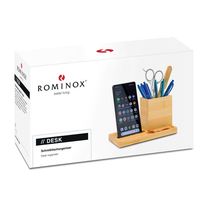 Carti si Birotica - Birotica - Accesorii de birou - Suporturi accesorii birou - Organizator birou Rominox Desk, bambus, suport telefon, compartimente, 18 x 9 x 10 cm - Infinity.ro
