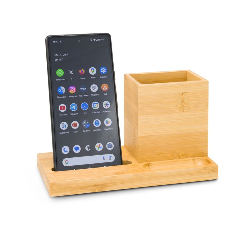 Carti si Birotica - Birotica - Accesorii de birou - Suporturi accesorii birou - Organizator birou Rominox Desk, bambus, suport telefon, compartimente, 18 x 9 x 10 cm - Infinity.ro
