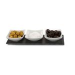 Casa si Gradina - Bucatarie si vesela - Vesela si tacamuri - Farfurii si boluri - Set servire Rominox Tre Ardesia, 3 boluri ceramica, placa ardezie, aperitive si sosuri - Infinity.ro