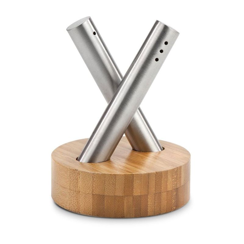 Casa si Gradina - Bucatarie si vesela - Ustensile bucatarie - Rasnite si dozatoare condimente - Set solnite Rominox Quera, sare si piper, suport bambus, recipiente inox, design compact - Infinity.ro