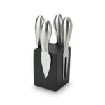 Casa si Gradina - Bucatarie si vesela - Vesela si tacamuri - Cutite si seturi de cutite - Bloc cutite branza Rominox Novo, 4 piese, suport magnetic, lemn negru, 6 x 6 x 8,5 cm - Infinity.ro