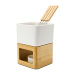Casa si Gradina - Bucatarie si vesela - Vesela si tacamuri - Vesela desert - Set fondue ciocolata Rominox Dolce, ceramica, bambus, 4 furculite, suport lumanare, 11 x 15 cm - Infinity.ro