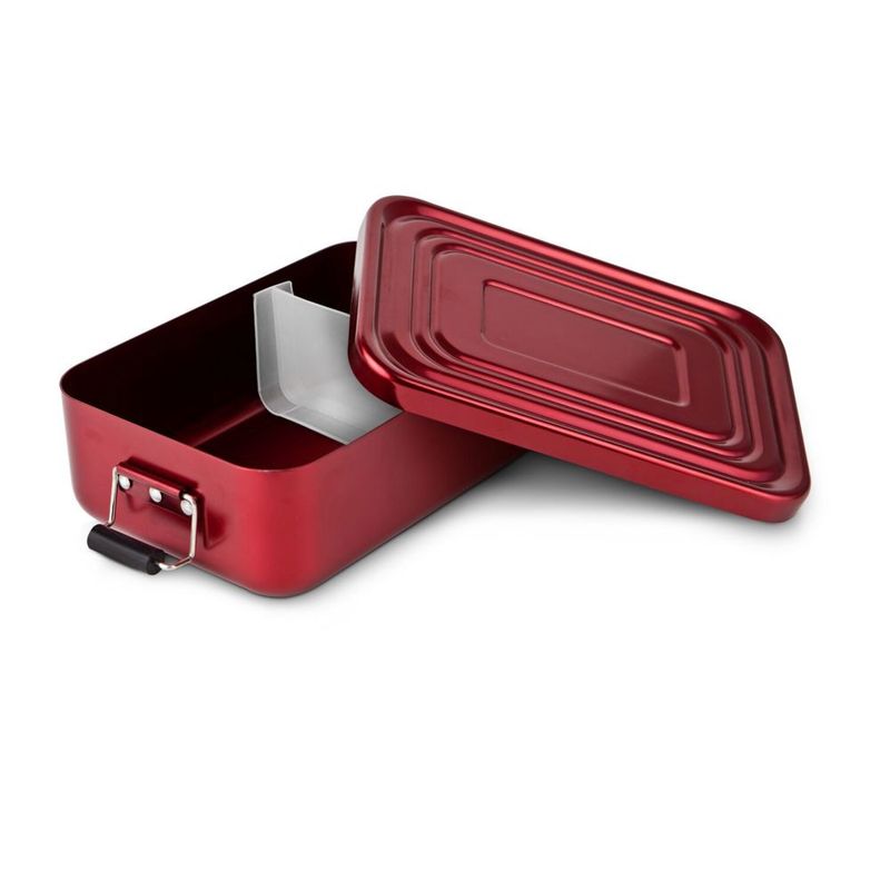 Casa si Gradina - Bucatarie si vesela - Organizare si depozitare bucatarie - Cutii alimentare - Lunchbox Rominox Quadra Red, 900 ml, aluminiu rosu, separator ajustabil, inchidere etansa - Infinity.ro