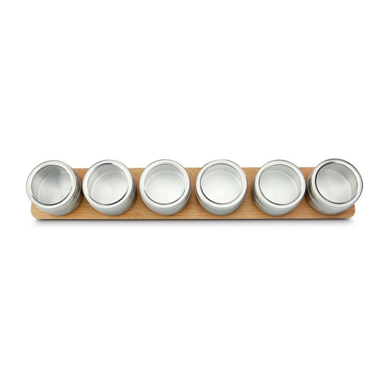 Casa si Gradina - Bucatarie si vesela - Ustensile bucatarie - Rasnite si dozatoare condimente - Suport magnetic condimente Rominox Gustus, bambus, recipiente inox, montare perete, 42 cm - Infinity.ro
