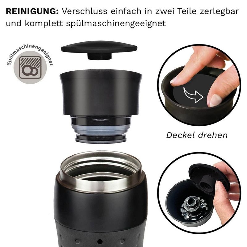 Casa si Gradina - Bucatarie si vesela - Accesorii bar - Termosuri si Cani termos - Cana termos Creano Design Travel Mug, 420 ml, inox, etansa, deschidere 360, negru - Infinity.ro