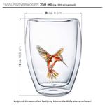 Casa si Gradina - Bucatarie si vesela - Cani si pahare - Pahare - Pahar termic Creano Hummi, 250 ml, sticla borosilicata, perete dublu, decor colibri rosu - Infinity.ro