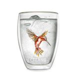 Casa si Gradina - Bucatarie si vesela - Cani si pahare - Pahare - Pahar termic Creano Hummi, 250 ml, sticla borosilicata, perete dublu, decor colibri rosu - Infinity.ro