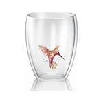 Casa si Gradina - Bucatarie si vesela - Cani si pahare - Pahare - Pahar termic Creano Hummi, 250 ml, sticla borosilicata, perete dublu, decor colibri rosu - Infinity.ro