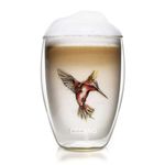 Casa si Gradina - Bucatarie si vesela - Cani si pahare - Pahare - Pahar termic Creano Hummi, 250 ml, sticla borosilicata, perete dublu, decor colibri rosu - Infinity.ro