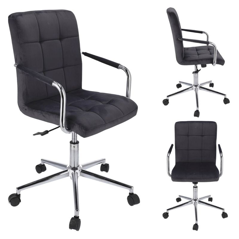 Casa si Gradina - Mobilier - Scaune si fotolii - Scaune - Scaun de birou QUATRO, Jumi, catifea neagra, reglabil pe inaltime, cu roti si brate metalice - Infinity.ro